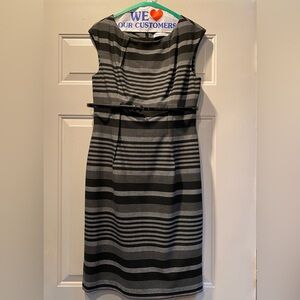 Calvin Klein dress size 10 midi with grey and black stripes and matching belt